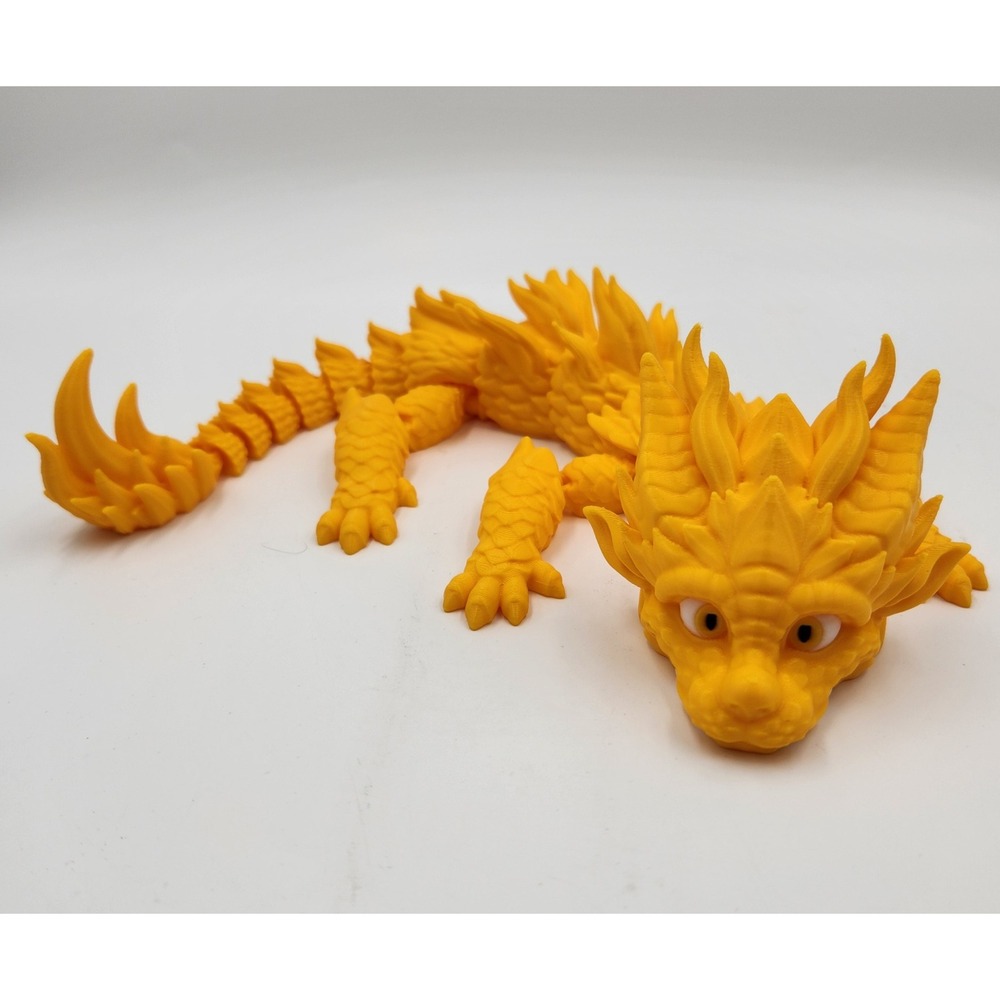 3D Printed Articulated Baby Dragon Yellow Mythical Fantasy Desk Decor Display
